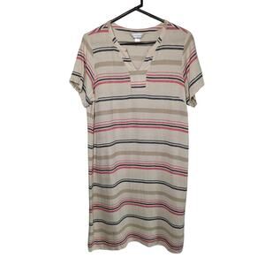 Christopher & Banks Linen Rayon Blend Striped Dress Size Medium Short Sleeve